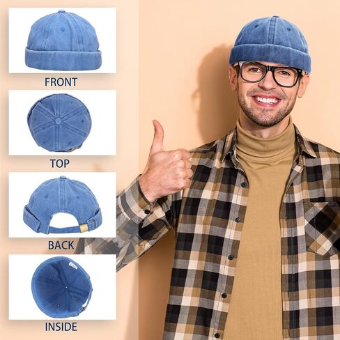 Janmercy 8 Pcs Brimless Hats for Men Adjustable Skullcap Docker Hat Buckle Beanie Cap Wash Cotton No Brim Hats for Men Women in Saudi Arabia