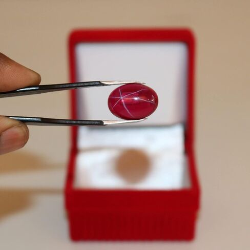 REAL-GEMS 6 Rays Red Star Ruby 21.55 Ct. Perfect Oval Shape Cabochon Loose Gemstone in Saudi Arabia