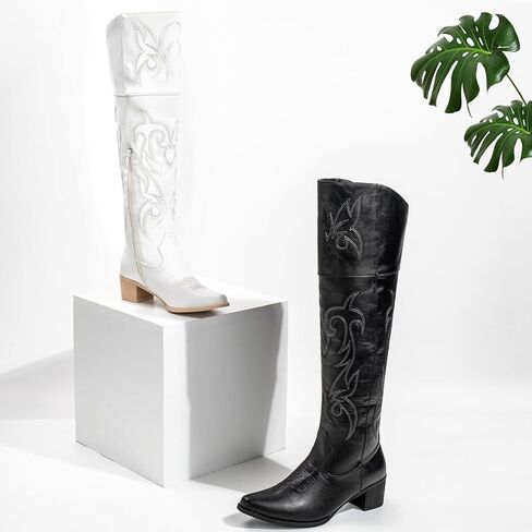 IUV أحذية رعاة البقر عالية الركبة للنساء، فوق الركبة أحذية راعية البقر الغربية الفخذ عالية أحذية راعية البقر طويل القامة in Kuwait