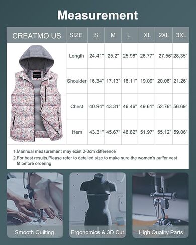 سترة نسائية دافئة من CREATMO US ملابس خارجية سميكة مبطنة منتفخة بدون أكمام مع غطاء رأس قابل للفصل in Kuwait