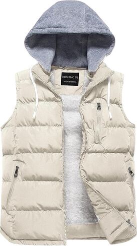 CREATMO US Women's Warm Vest Outerwear Thick Padded Puffer Sleeveless Vest With Detachable Hood in Kuwait
