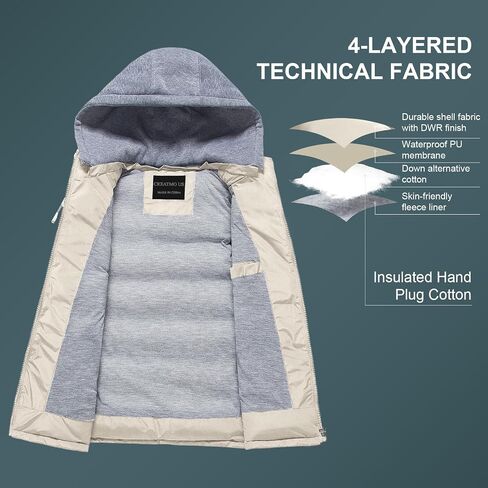CREATMO US Women's Warm Vest Outerwear Thick Padded Puffer Sleeveless Vest With Detachable Hood in Kuwait
