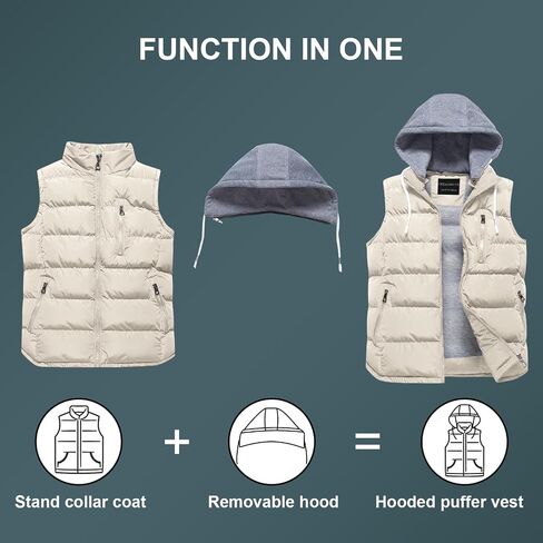 CREATMO US Women's Warm Vest Outerwear Thick Padded Puffer Sleeveless Vest With Detachable Hood in Kuwait
