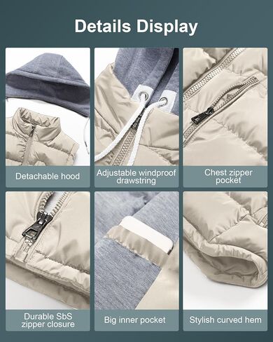 CREATMO US Women's Warm Vest Outerwear Thick Padded Puffer Sleeveless Vest With Detachable Hood in Kuwait