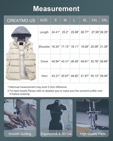 CREATMO US Women's Warm Vest Outerwear Thick Padded Puffer Sleeveless Vest With Detachable Hood in Kuwait