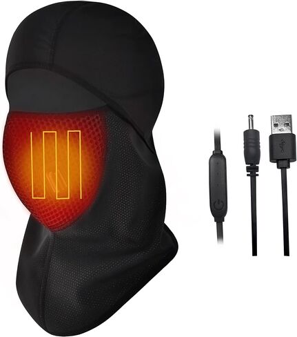 V.Step USB ساخنة قناع التزلج، التحكم في الأسلاك قناع التزلج ساخنة مع تصميم الموقت قبعة البقلاوة ساخنة مقاومة للرياح قناع الوجه لركوب الدراجات النارية الرجال النساء (بدون بطارية)، أسود in Saudi Arabia