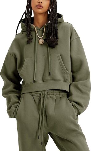 Tanming المرأة 2 قطعة ملابس رياضية المحاصيل البلوز الصوف البلوز الركض السراويل صالة مجموعة (MossGreen-S) in Kuwait