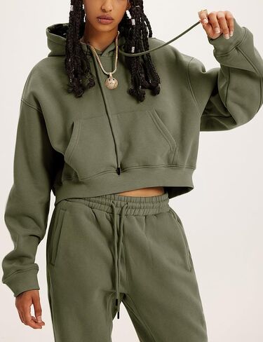 Tanming المرأة 2 قطعة ملابس رياضية المحاصيل البلوز الصوف البلوز الركض السراويل صالة مجموعة (MossGreen-S) in Kuwait