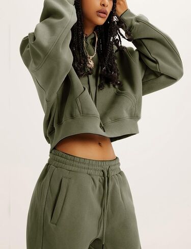 Tanming المرأة 2 قطعة ملابس رياضية المحاصيل البلوز الصوف البلوز الركض السراويل صالة مجموعة (MossGreen-S) in Kuwait