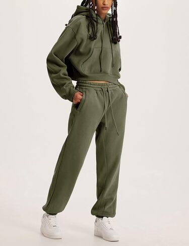 Tanming المرأة 2 قطعة ملابس رياضية المحاصيل البلوز الصوف البلوز الركض السراويل صالة مجموعة (MossGreen-S) in Kuwait