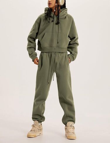 Tanming المرأة 2 قطعة ملابس رياضية المحاصيل البلوز الصوف البلوز الركض السراويل صالة مجموعة (MossGreen-S) in Kuwait