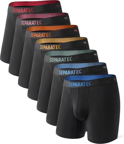 ملابس داخلية منفصلة للرجال من الخيزران رايون، سراويل داخلية قابلة للتنفس وناعمة مع تصميم الحقيبة المزدوجة، 7 قطع باللون الأسود in Kuwait