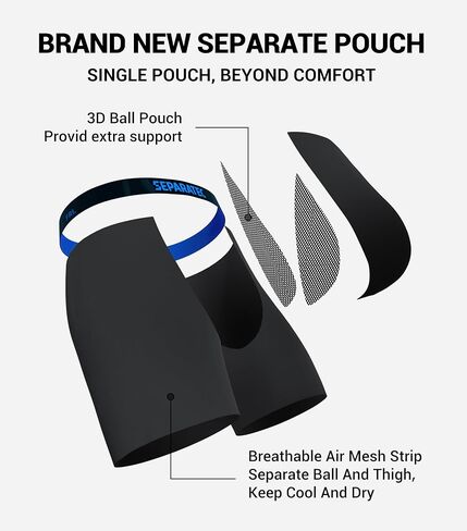 ملابس داخلية منفصلة للرجال من الخيزران رايون، سراويل داخلية قابلة للتنفس وناعمة مع تصميم الحقيبة المزدوجة، 7 قطع باللون الأسود in Kuwait