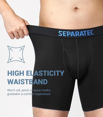 ملابس داخلية منفصلة للرجال من الخيزران رايون، سراويل داخلية قابلة للتنفس وناعمة مع تصميم الحقيبة المزدوجة، 7 قطع باللون الأسود in Kuwait