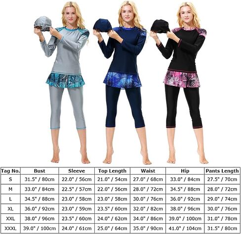 Women Burkini Swimsuits Modest Muslim Swimwear Islamic Long Sleeve Full Cover Hijab Top Skirted Swim Capris ​Pants Set in Saudi Arabia