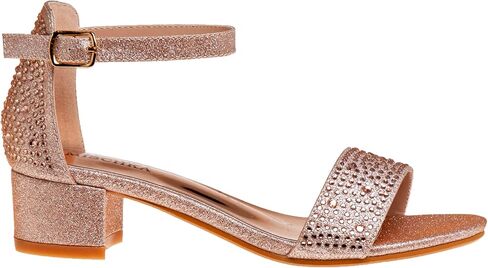 أحذية Badgley Mischka الرسمية للفتيات - صندل مفتوح من حجر الراين الرملي مع كعب بحزام الكاحل للأطفال (ذهبي وردي، فضي، أسود) (طفل صغير/طفل كبير) in Kuwait