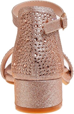 أحذية Badgley Mischka الرسمية للفتيات - صندل مفتوح من حجر الراين الرملي مع كعب بحزام الكاحل للأطفال (ذهبي وردي، فضي، أسود) (طفل صغير/طفل كبير) in Kuwait