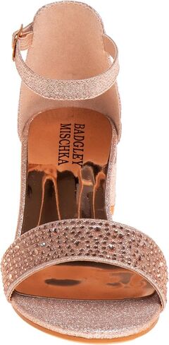 أحذية Badgley Mischka الرسمية للفتيات - صندل مفتوح من حجر الراين الرملي مع كعب بحزام الكاحل للأطفال (ذهبي وردي، فضي، أسود) (طفل صغير/طفل كبير) in Kuwait