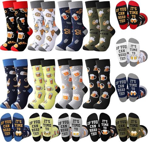 Toulite 8 Pairs Beer Socks for Men Oktoberfest Gift Socks Funny Novelty Beer Socks If You Can Read This for Beer Lovers Accessories in Saudi Arabia