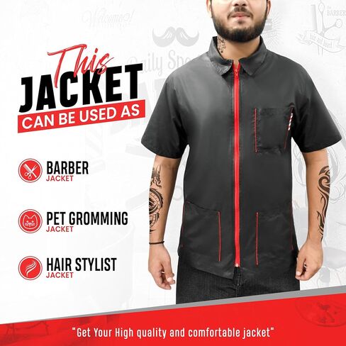 Professional Barber Jacket for Men Women Half Sleeve Shirt Water Resistance Hair Stylist Salon Smock Pet Grooming Jacket in Saudi Arabia