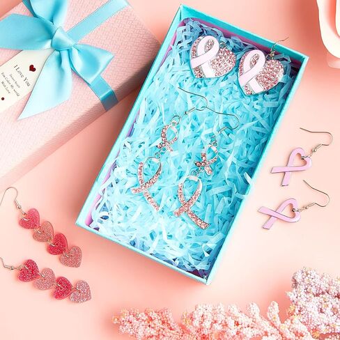 6 Pairs Pink Ribbon Heart Earrings Breast Cancer Awareness Earrings for Women Breast Cancer Jewelry Cross Dangle Earrings Cancer Survivor Gifts for Women Girls in Kuwait
