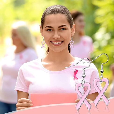 6 Pairs Pink Ribbon Heart Earrings Breast Cancer Awareness Earrings for Women Breast Cancer Jewelry Cross Dangle Earrings Cancer Survivor Gifts for Women Girls in Kuwait