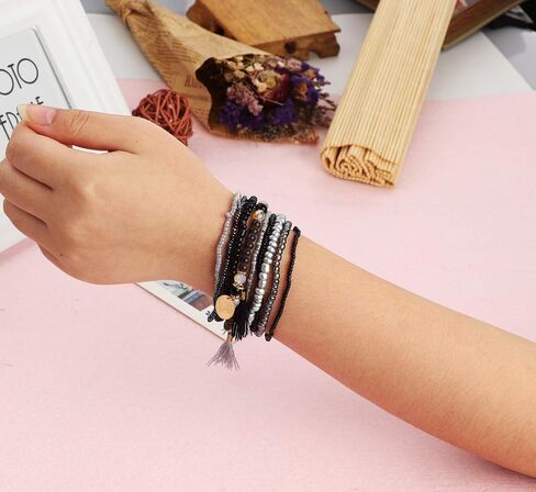 MILACOLATO 6Sets Boho Bead Bracelets Set Multilayered Stackable Bracelets Comfortable Stretch Bracelets Multicolor Bohemian Charm Bracelets for Women Girls in Kuwait