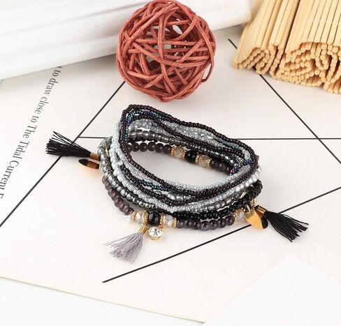 MILACOLATO 6Sets Boho Bead Bracelets Set Multilayered Stackable Bracelets Comfortable Stretch Bracelets Multicolor Bohemian Charm Bracelets for Women Girls in Kuwait