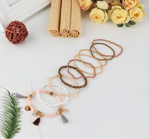 MILACOLATO 6Sets Boho Bead Bracelets Set Multilayered Stackable Bracelets Comfortable Stretch Bracelets Multicolor Bohemian Charm Bracelets for Women Girls in Kuwait