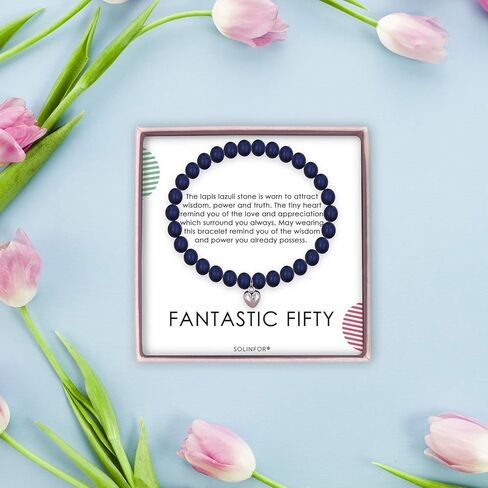 SOLINFOR 50th Birthday Gifts for Women - Lapis Lazuli Beads Bracelet - 50 Years Old Jewelry Gift Idea for Her in Kuwait