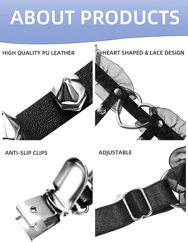2 Pieces Adjustable Heart Shaped Leg Garters Women Girls Sexy Lace Heart Harness Garter Belts Elastic Punk Rivet Thigh Ring Garters with Non-Slip Clips for Women Black in Saudi Arabia
