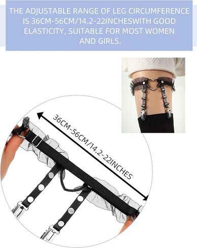 2 Pieces Adjustable Heart Shaped Leg Garters Women Girls Sexy Lace Heart Harness Garter Belts Elastic Punk Rivet Thigh Ring Garters with Non-Slip Clips for Women Black in Saudi Arabia