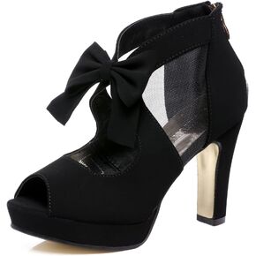 GATUXUS Open Toe Women Platform High Heel Shoes Bows Strappy Sandals