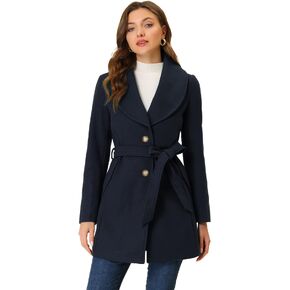 Allegra K Women's Shawl Collar Outwear Winter Belted Single Breasted Coat