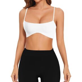 Meladyan Women Sports Bra Scoop Neck Spaghetti Strap Bralette Crop Cami Top Backless Curve Wireless Yoga Workout