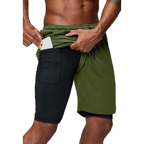 Pinkbomb Men's 2 in 1 Running Shorts Gym Workout Quick Dry Mens Shorts with Phone Pocket
