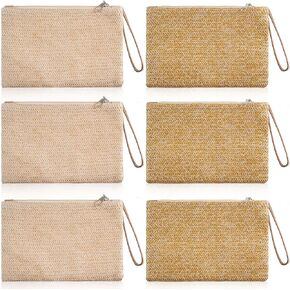 6 Pcs Women Straw Clutch Bag Bohemian Summer Beach Straw Purse Woven Hawaii Handbag Women Straw Handbags Rattan Women's Wristlet Handbags for Women, Girls, Party and Daily Use in Saudi Arabia