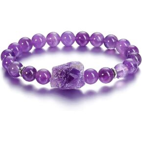 Jovivi Amethyst Crystal Beaded Bracelet for Women,Natural Gem Semi Precious Reiki Healing Crystal Energy Quartz Bracelet,Handmade 8mm Round Stone Beads Stretch Bracelet