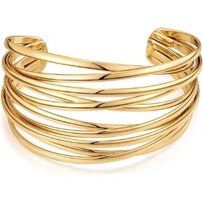 WOWORAMA Chunky Cuff Bracelets for Women Multi-layer Cross Wire Open Bangle Bracelet Adjustable Chunky Wide Open Wrist Arm Cuffs Wrap Bracelet Gold/White Gold in Kuwait