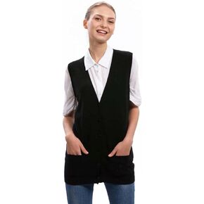 سترة صوفية سوداء للنساء من Citizen Cashmere - سترة 100% كشمير بدون أكمام ورقبة على شكل حرف V مع جيوب أمامية in Kuwait