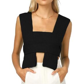 سترة نسائية قصيرة بدون أكمام وربطة عنق بدون ظهر محبوك ورقبة على شكل حرف V سترة غير رسمية بدون أكمام سترة علوية in Kuwait