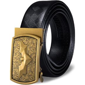 Barry.Wang Mens Ratchet Belt,Genuine Leather Belt with Automatic Buckle Alloy,Gift Set for Men