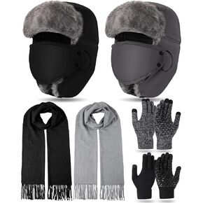 Liitrsh 6 Pcs Winter Trapper Hats, Winter Scarf and Gloves Set Cold Weather Windproof Warm Hat with Ear Flaps Thermal Knit Touch Screen Winter Gloves Neck Warmer Scarf for Women Men in Saudi Arabia
