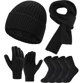 Winter Beanie Hat Gloves Scarf Set for Men, Warm Fleece Knitted Hat Scarf Touchscreen Gloves and Wool Socks in Saudi Arabia