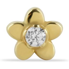 Flower Labret Cartilage Piercing Earring With Zircon - 14K Solid Yellow Gold - For Helix Tragus Lobe Conch Flat & Other Body Piercing BY KORAL JEWELRY in Saudi Arabia