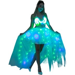 QooGoo Women Tulle Tutu Skirts,LED Light Up Long High Low Ruffles