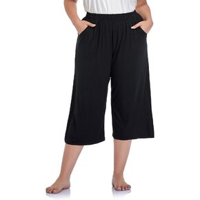 ZERDOCEAN Women's Plus Size Modal Stretchy Relaxed Lounge Capris with Pockets