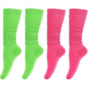 Gvhntk 2 Pairs Women Slouch Socks 80s Neon Extra Long Scrunch Socks Slouch Thick Knee High Socks Knit Boot Socks Size 9 to 11