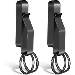 Heavy Duty Belt Key Holder, 2pcs Stainless Steel Belt Loop Keychains with 4pcs Metal Detachable Handcuff Keys Holder for Max 2.25 Inch Belt for Police Law Enforcement Accessories (Black)