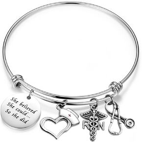 ENSIANTH Nurse Bracelet She Believed She Could So She Did Bracelet Nurse Hat Medical RN Charm Bracelet Nurse Graduation Gift